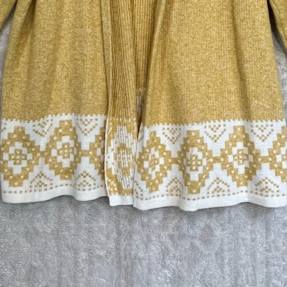 Women's Long Gold Soft Knit Open Cardigan Faire Isle Shawl Collar Sz M Oversized - Picture 13 of 15